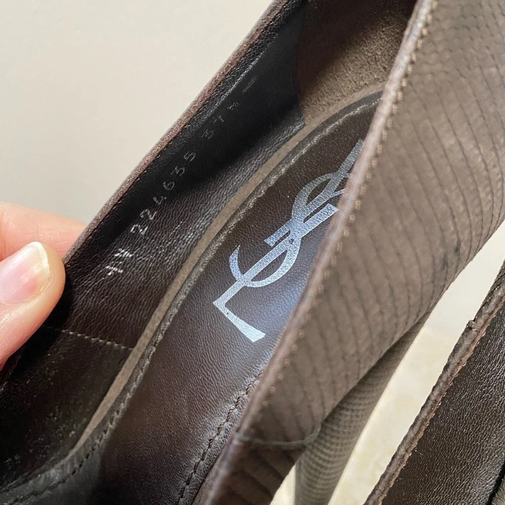 Yves Saint Laurent Aliama Lizard Embossed Platform Pumps Size 37.5